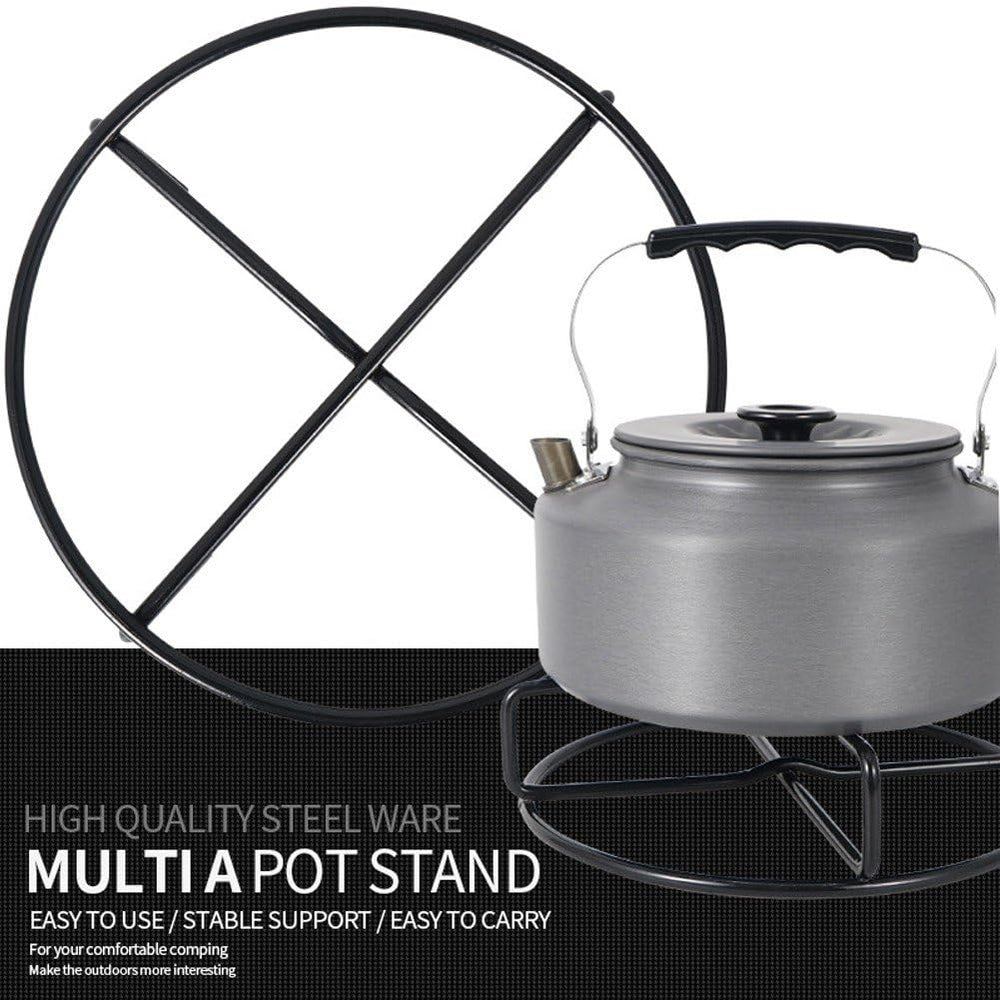 Vobumix round camping pot rack provides stable cooking surface.