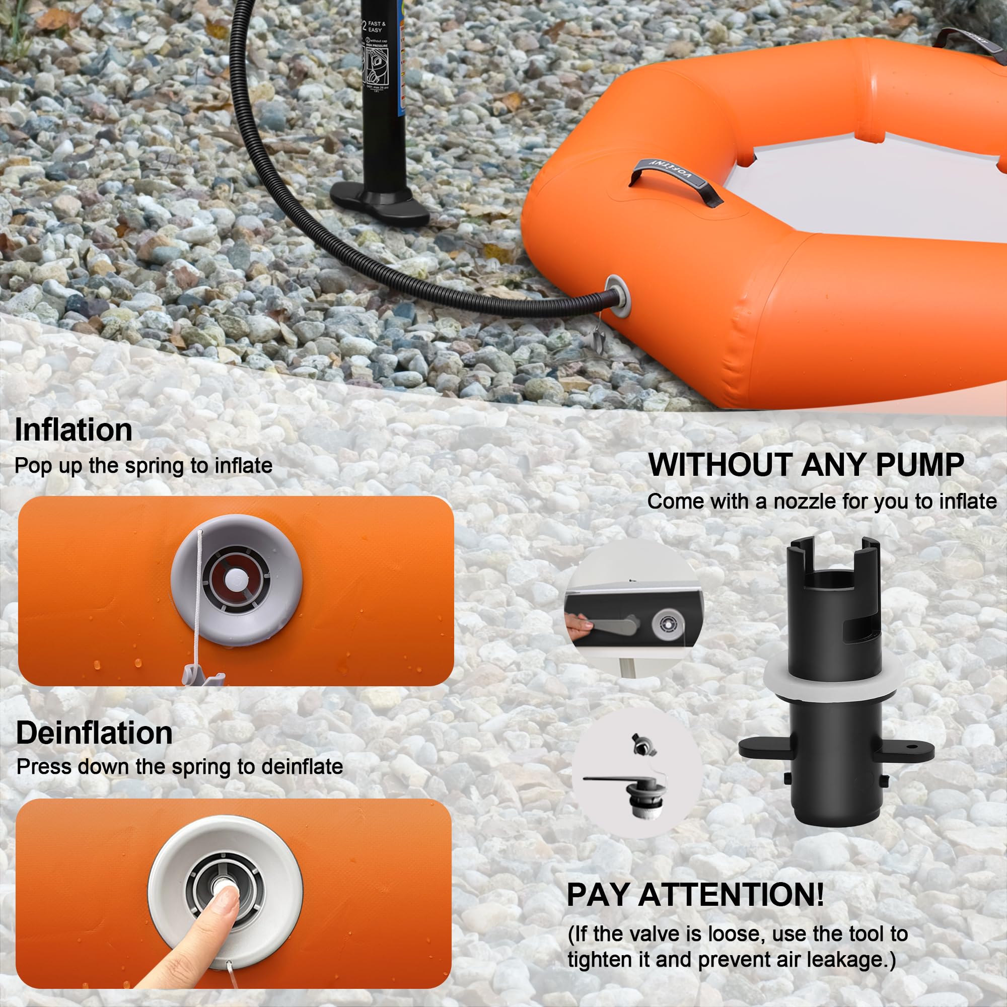 Inflation valve on VOFiTNY river tube for quick setup