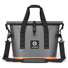 Vogano 40-Can Soft Cooler Bag with roll-top closed showcases leak-proof design for outdoor use.
