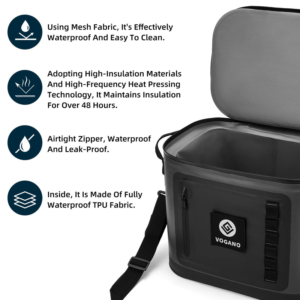 Vogano Soft Cooler on backpack straps demonstrates portable design for outdoor adventures