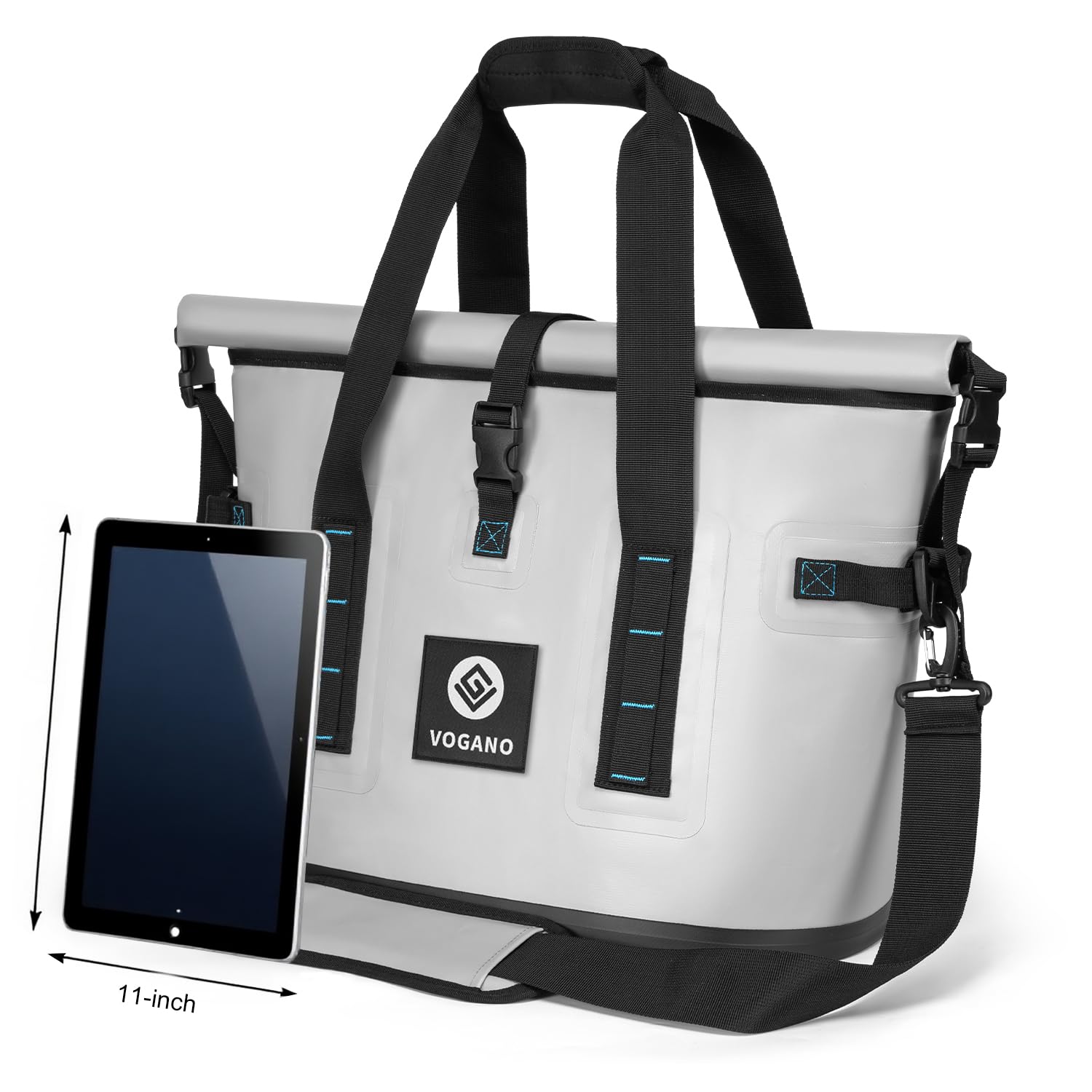 Vogano soft cooler roll-top closed demonstrating leak-proof seal