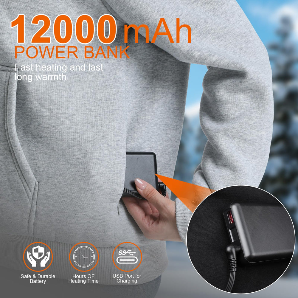 Vokora heated hoodie hood closeup demonstrates fast heat distribution for quick comfort