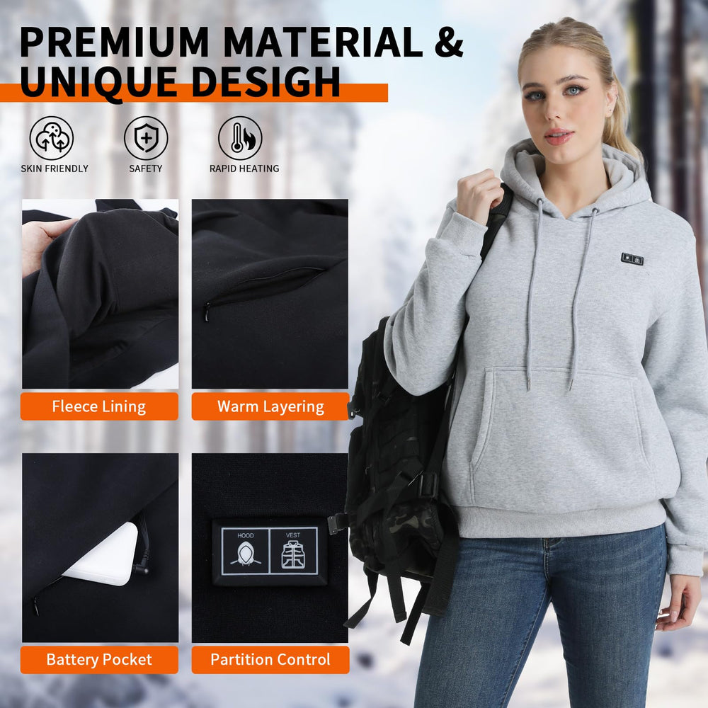 Vokora heated hoodie pocket and cuffs show secure fit and warm hands