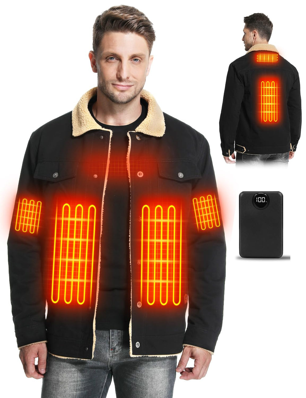 Vokora men's heated jacket six-zone coverage keeps core warm during outdoor activity.