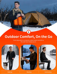 Vokora men's heated jacket back view highlights full-back warmth for cold adventures.