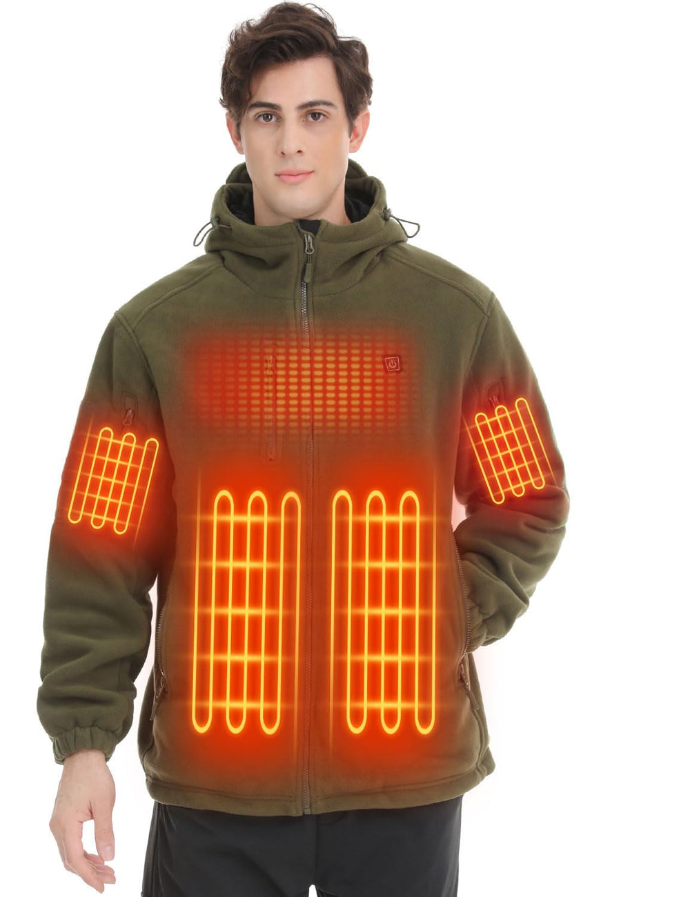 Vokora heated jacket front heat zones provide targeted warmth on the go