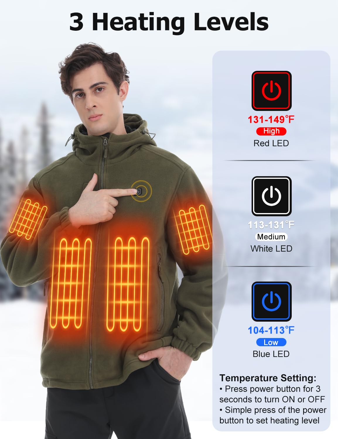 Vokora heated jacket ideal for skiing or hiking in cold weather