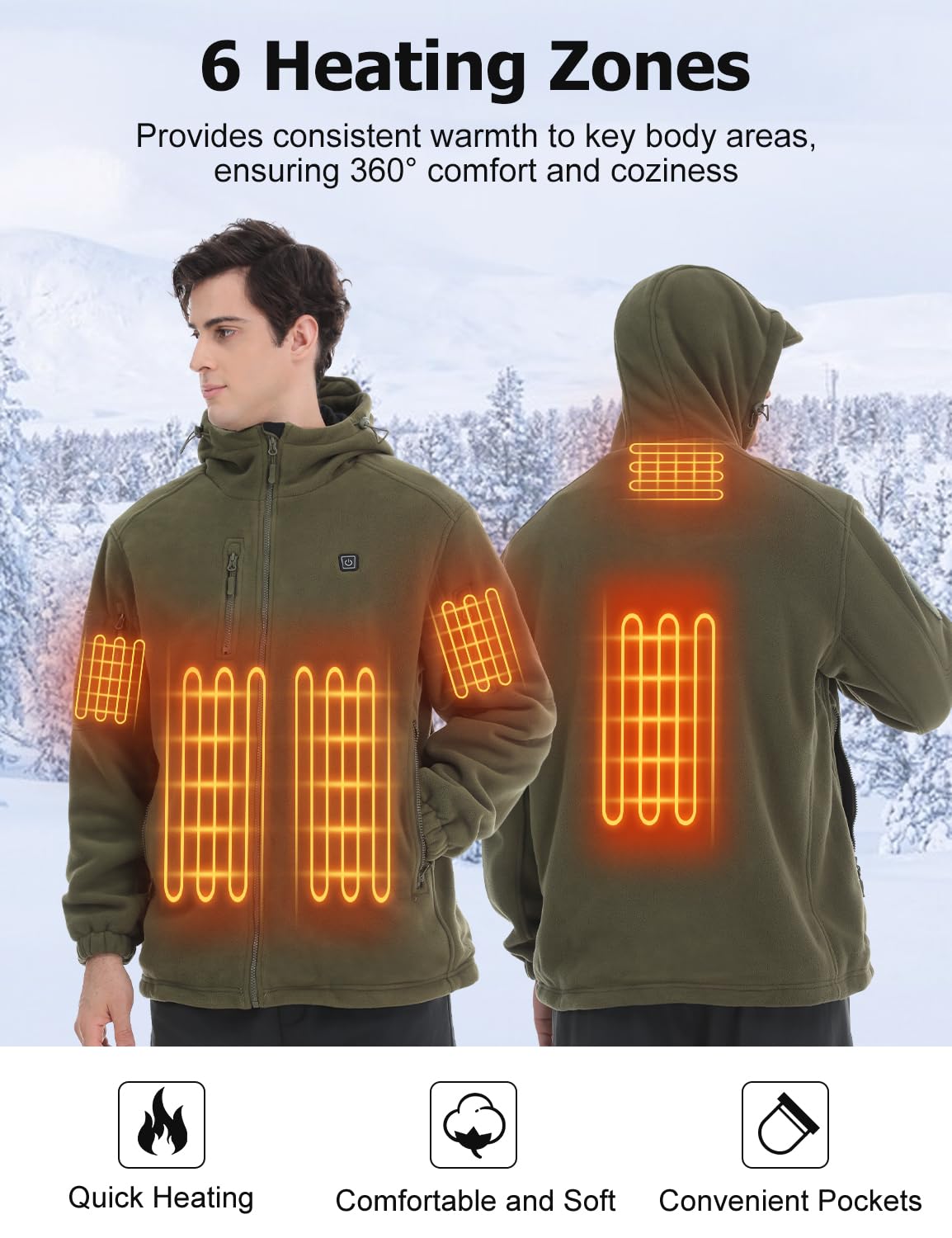 Vokora heated jacket soft fleece combines comfort with warmth