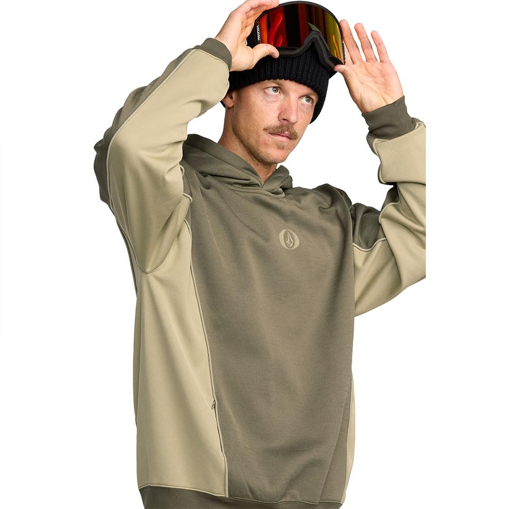 Volcom Vital Fleece Riding Hoodie ribbed cuffs and hem seal warmth.