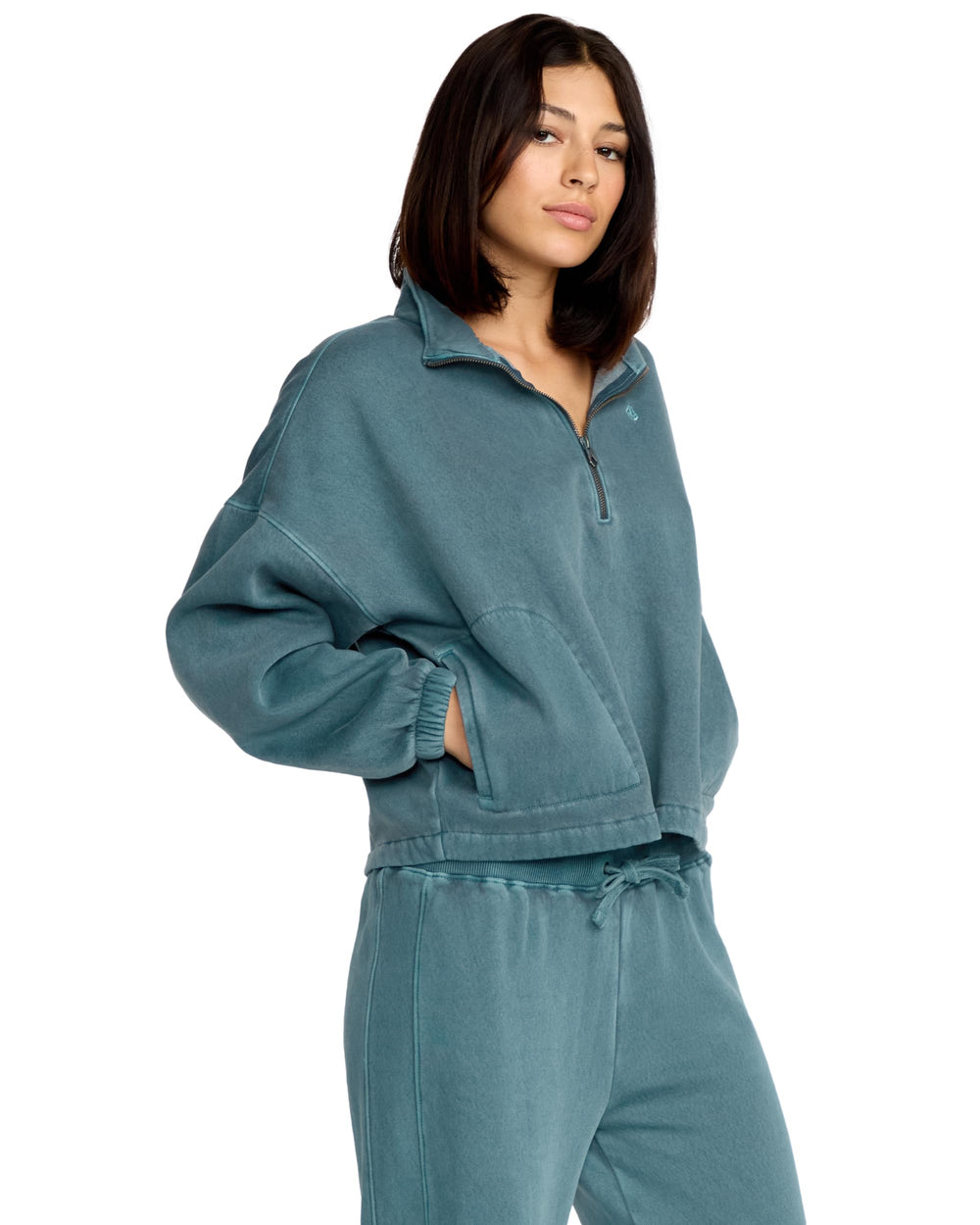 Volcom Stone Soft Quarter Zip fleece Emerald Green back logo shows true-to-style branding.