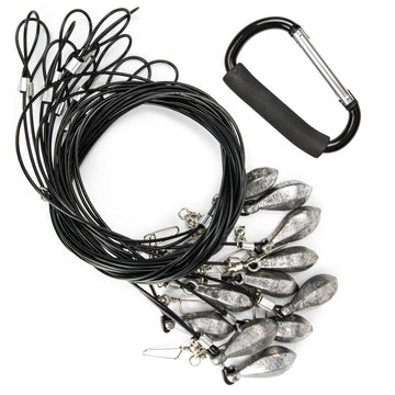 Volein 12-pack steel cable decoy rigs with weights for reliable duck hunting setup.