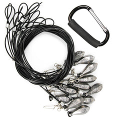 Volein 12-pack steel cable decoy rigs with weights for reliable duck hunting setup.