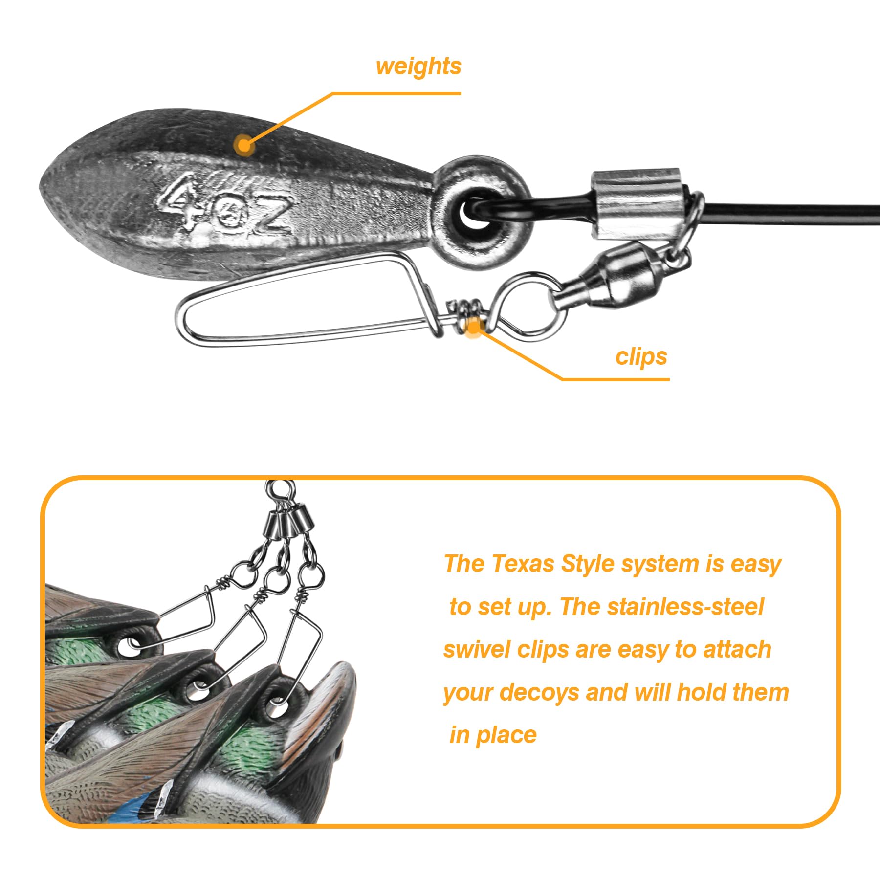 Volein loop-top decoy holder keeps decoys organized during rigs.
