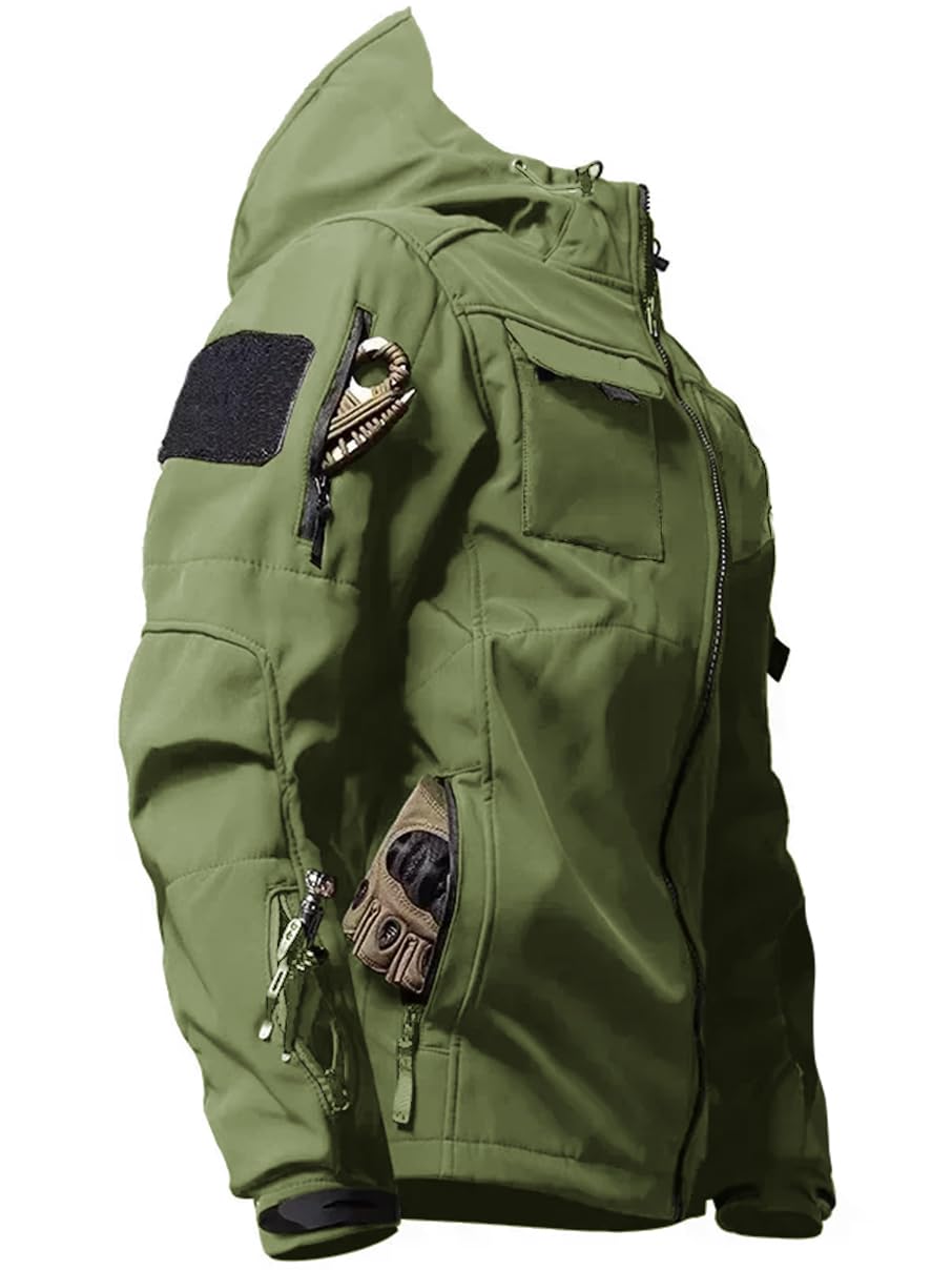 VoLIta men's tactical soft shell jacket front view showing water-resistant exterior for outdoor wear