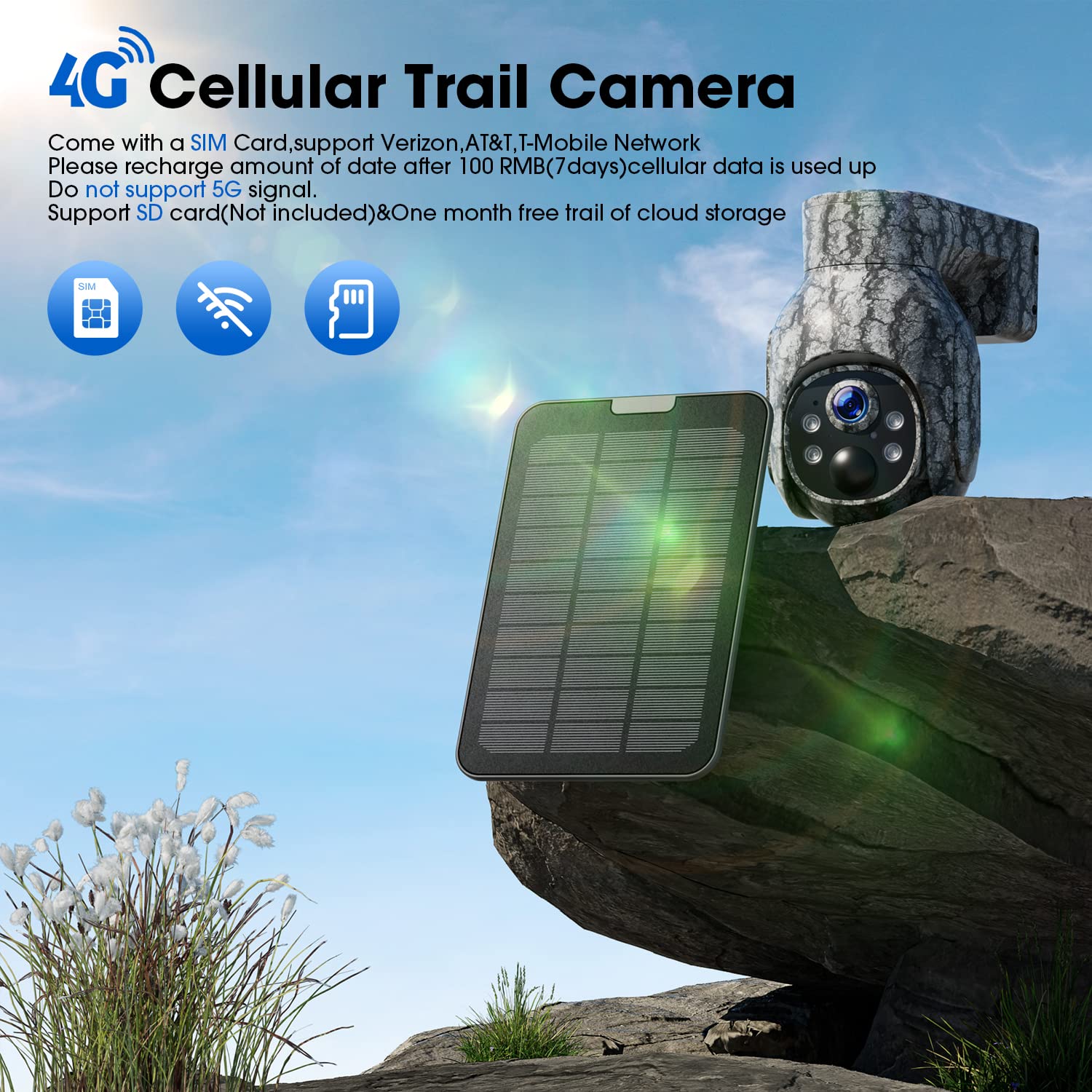 VOOPEAK 4G LTE Trail Camera 360° view demonstrates wide monitoring coverage for wildlife