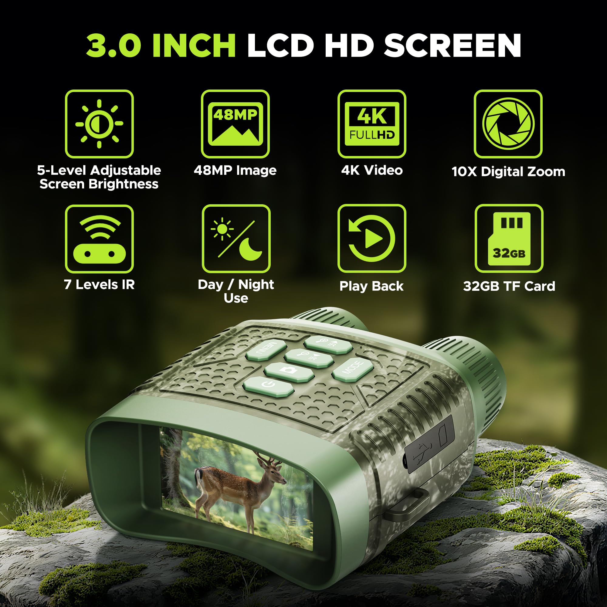 VOOPEAK Night Vision Goggles capture 48MP photos with crisp nighttime detail.