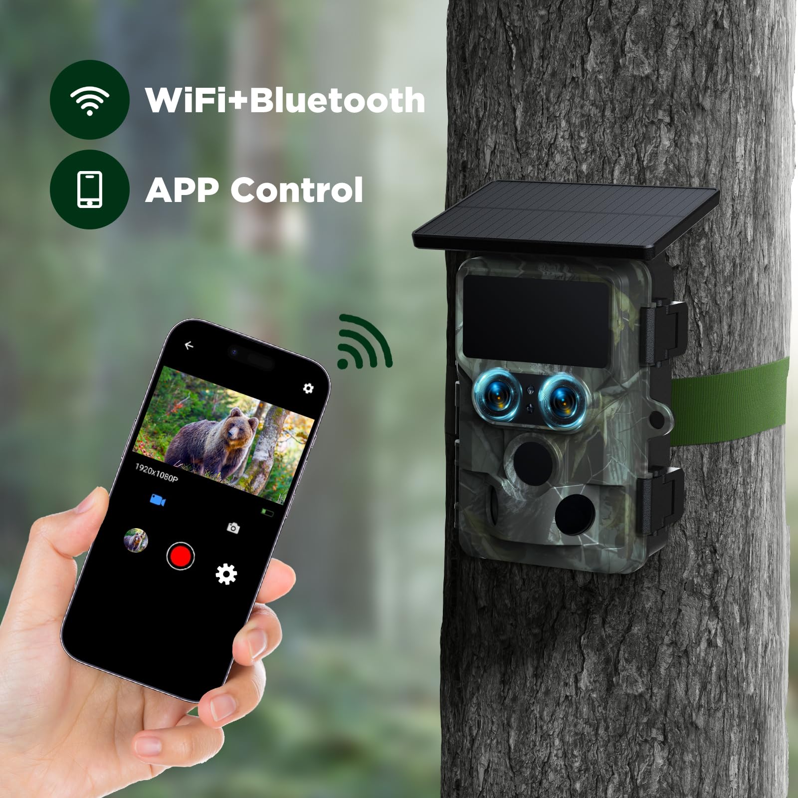 VOOPEAK solar-powered trail camera with built-in 4400mAh power bank.