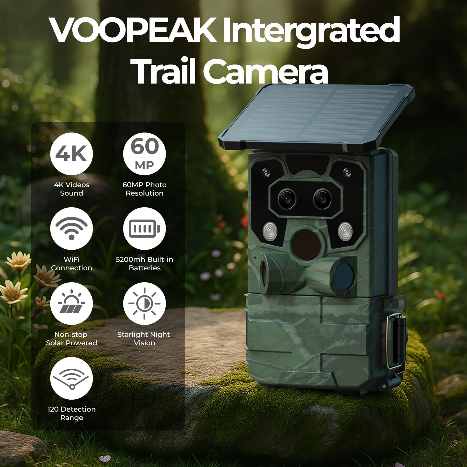 VOOPEAK trail camera in starlight night vision delivers colorful low-light footage.