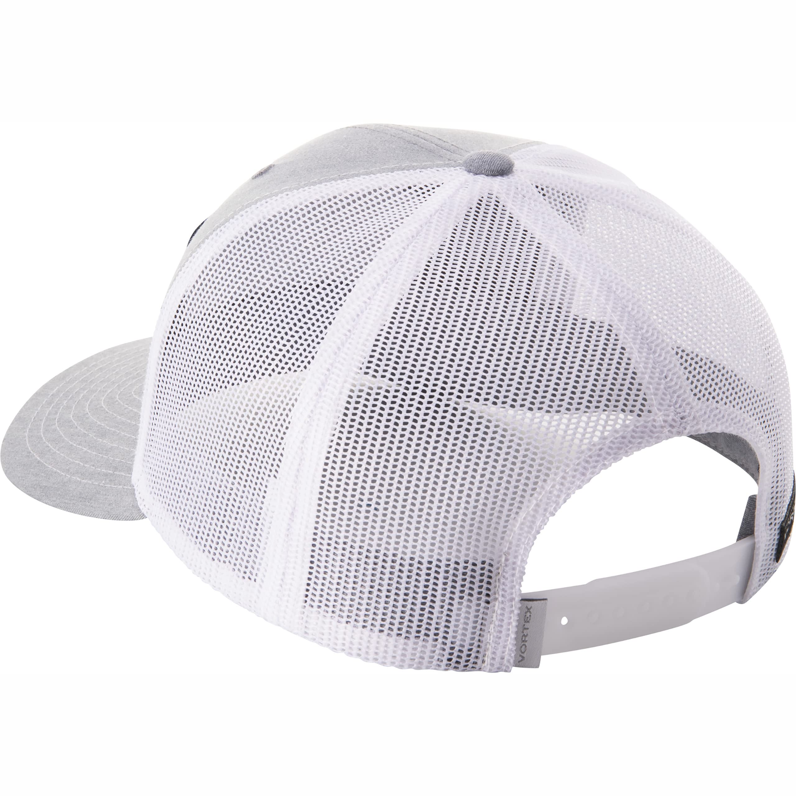 Vortex Boundary Horizon cap grey heather close-up crest highlights Richardson 112 style and breathable mesh.