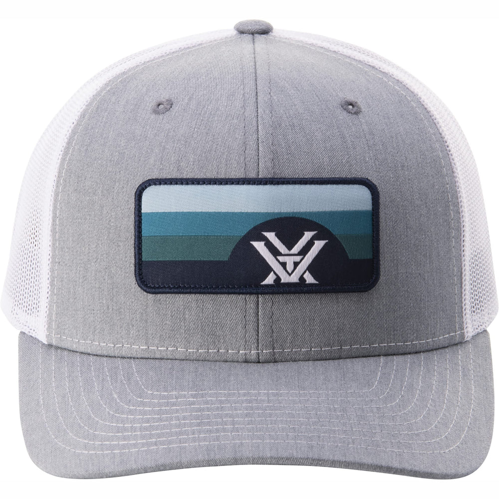 Vortex Boundary Horizon cap grey heather front view with mesh panels for all-day comfort.