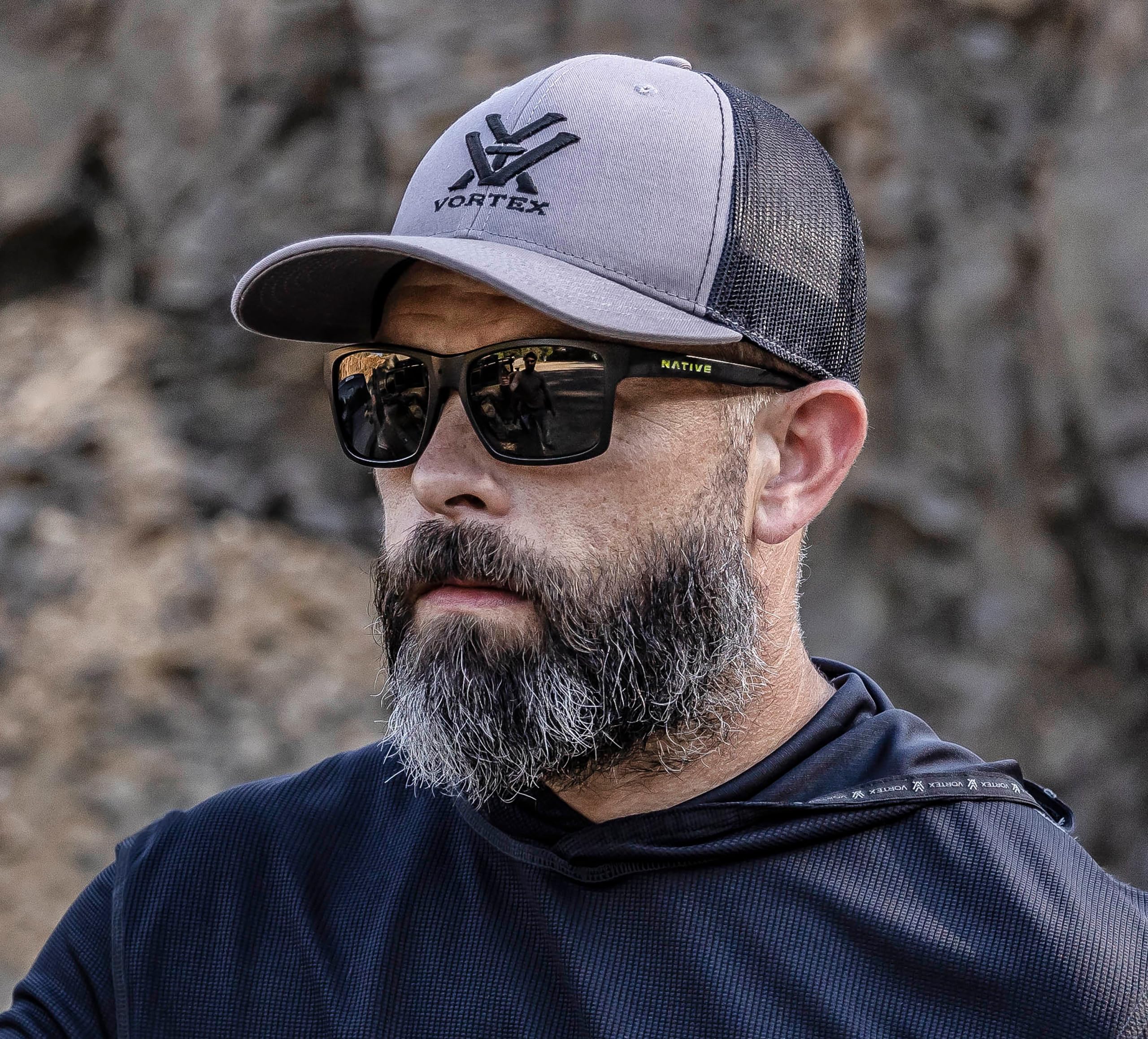 Vortex Core Logo Cap stone, close-up logo, premium fabric blend and color fidelity.