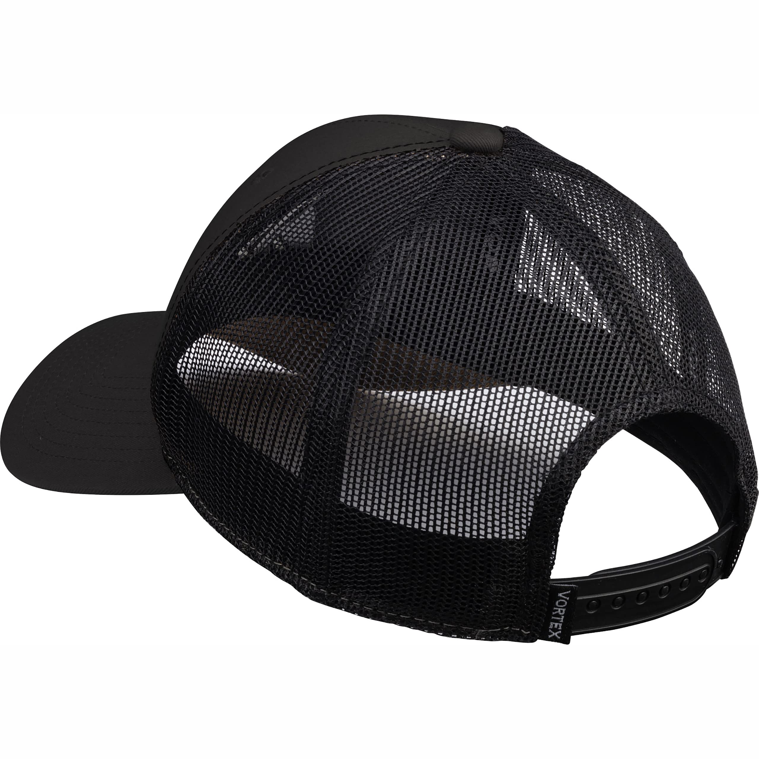 Vortex Core Logo Caps Black back view showing mesh rear for cooling comfort.