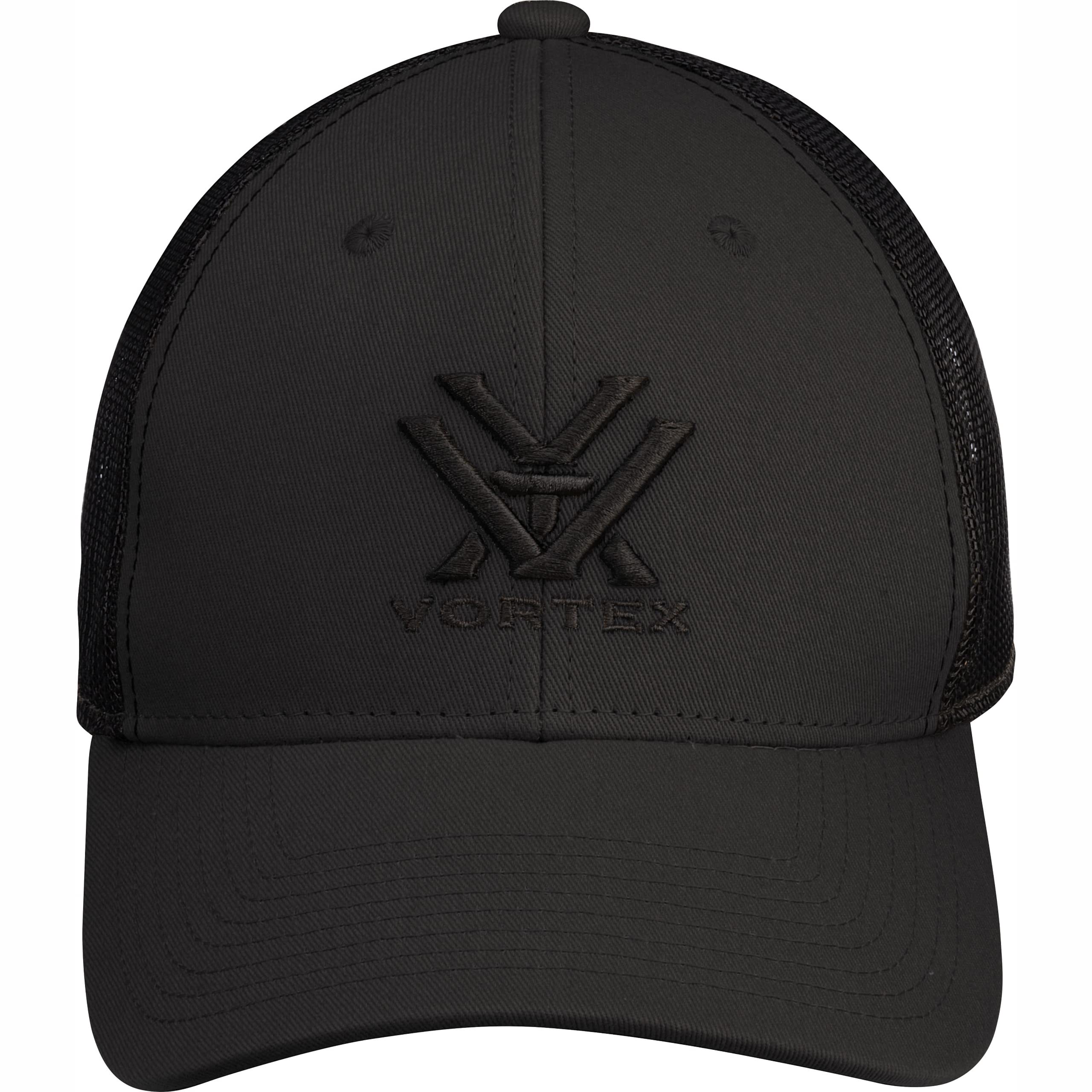 Vortex Core Logo Caps Black front view with bold emblem and breathable fit.