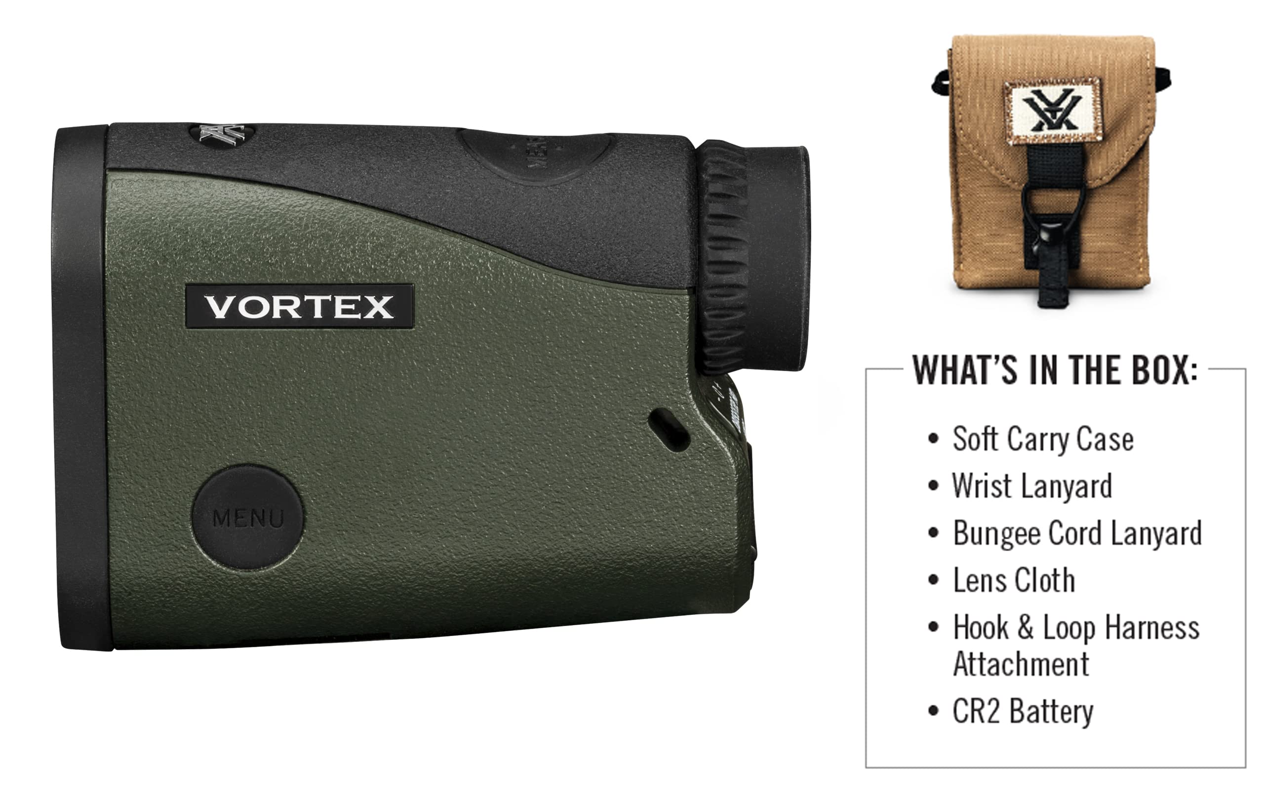 Vortex Crossfire HD 1400 rangefinder showcasing Normal, First, and Last modes.