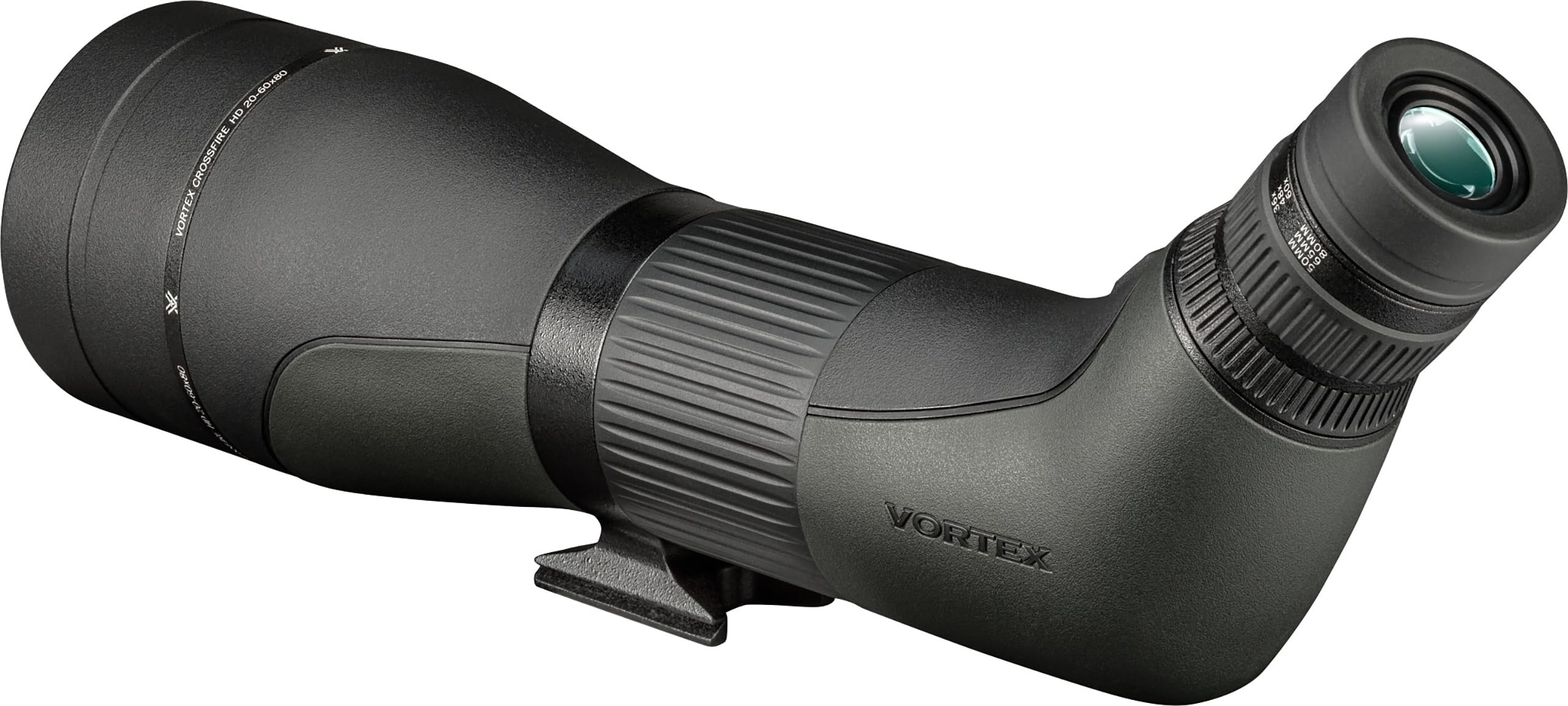Vortex Crossfire HD eyepiece detail showing adjustable eye relief for comfortable viewing with or without glasses