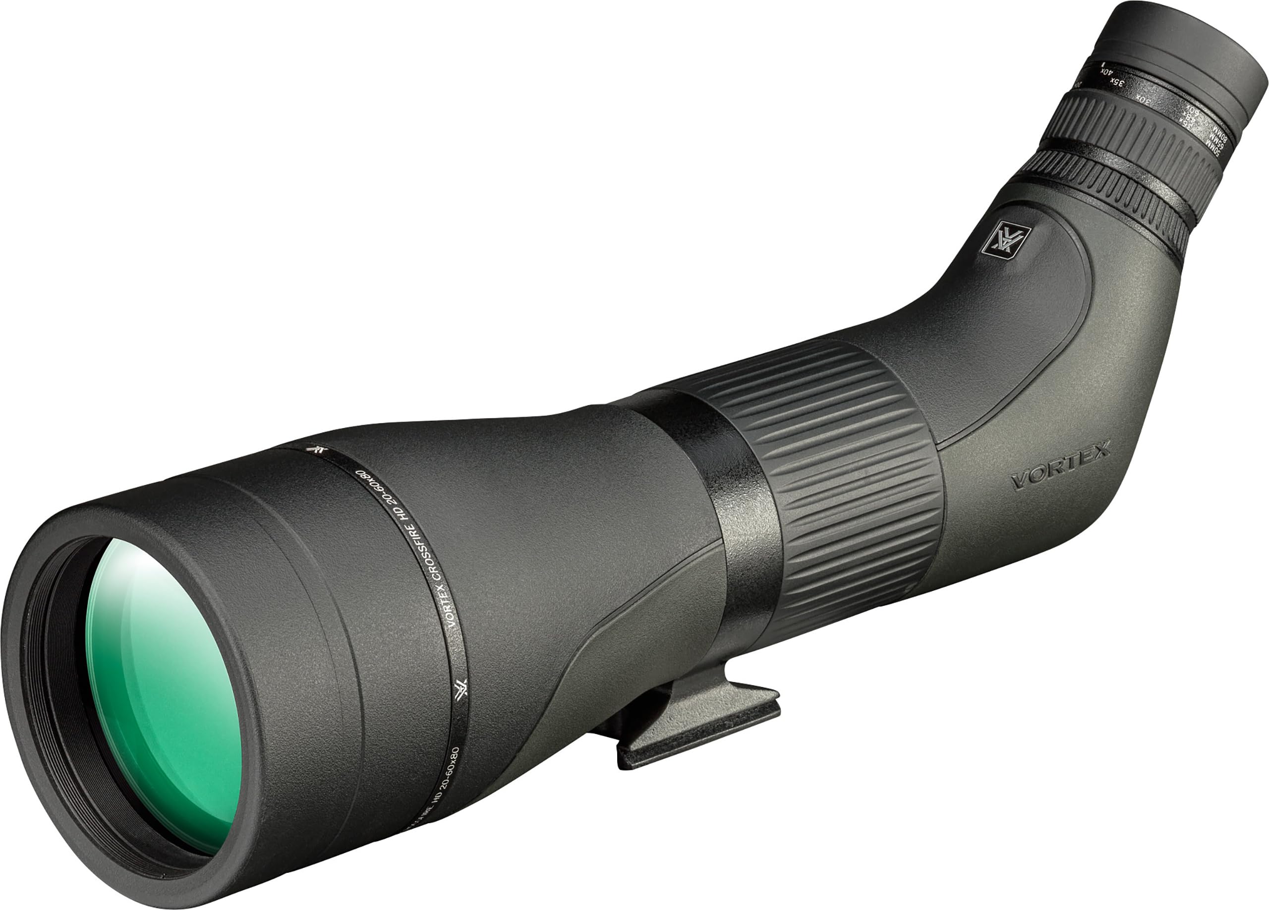 Vortex Crossfire HD spotting scope side view highlighting rugged armor and grip for durable field use