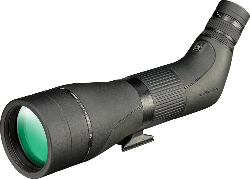 Vortex Crossfire HD spotting scope side view highlighting rugged armor and grip for durable field use