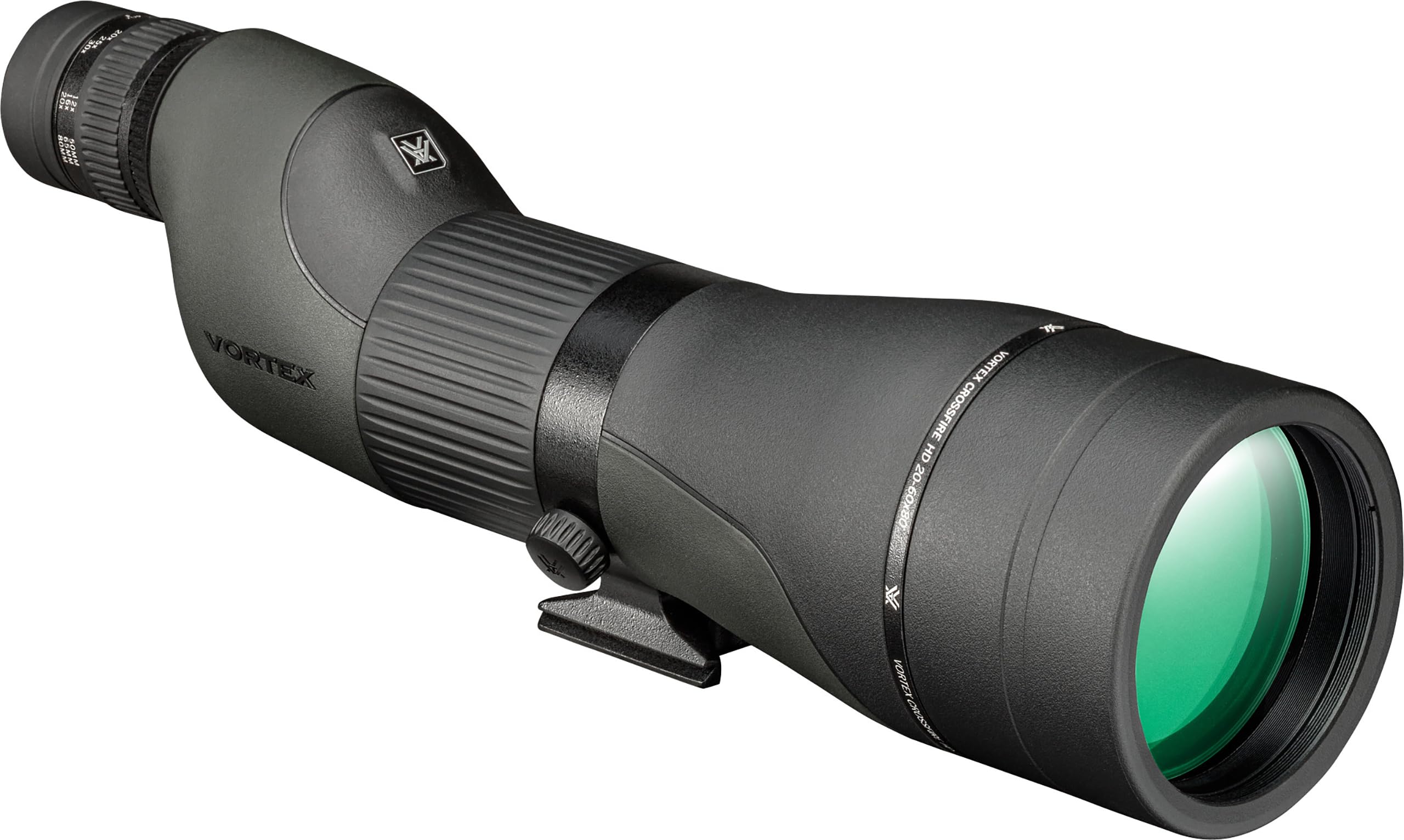 Vortex Crossfire HD spotting scope 20-60x80 straight side enables rapid target acquisition in varying light.