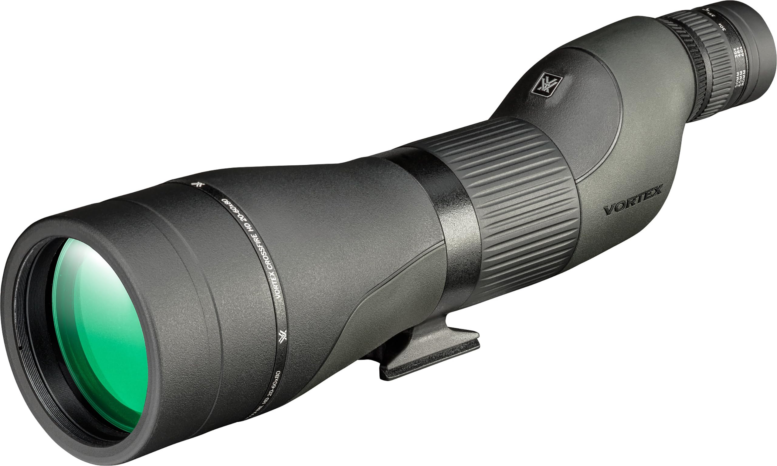 Vortex Crossfire HD spotting scope Arca-Swiss foot simplifies mount-and-go setup on most tripods.