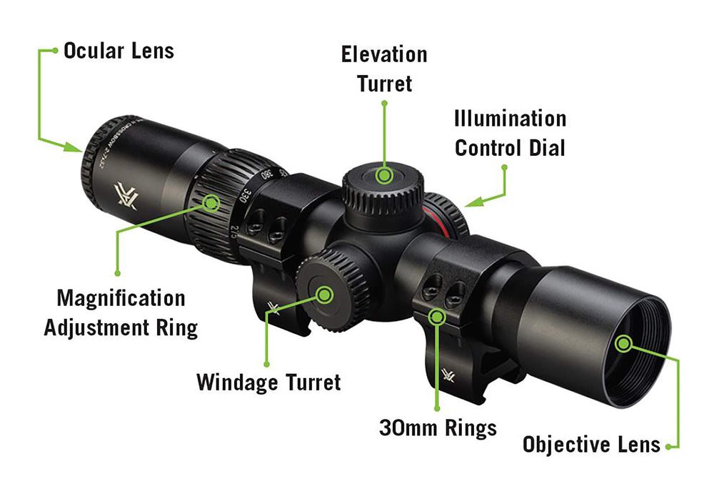 Vortex Crossfire II xbr-2 reticle image—precise holdovers for 20-100 yards.