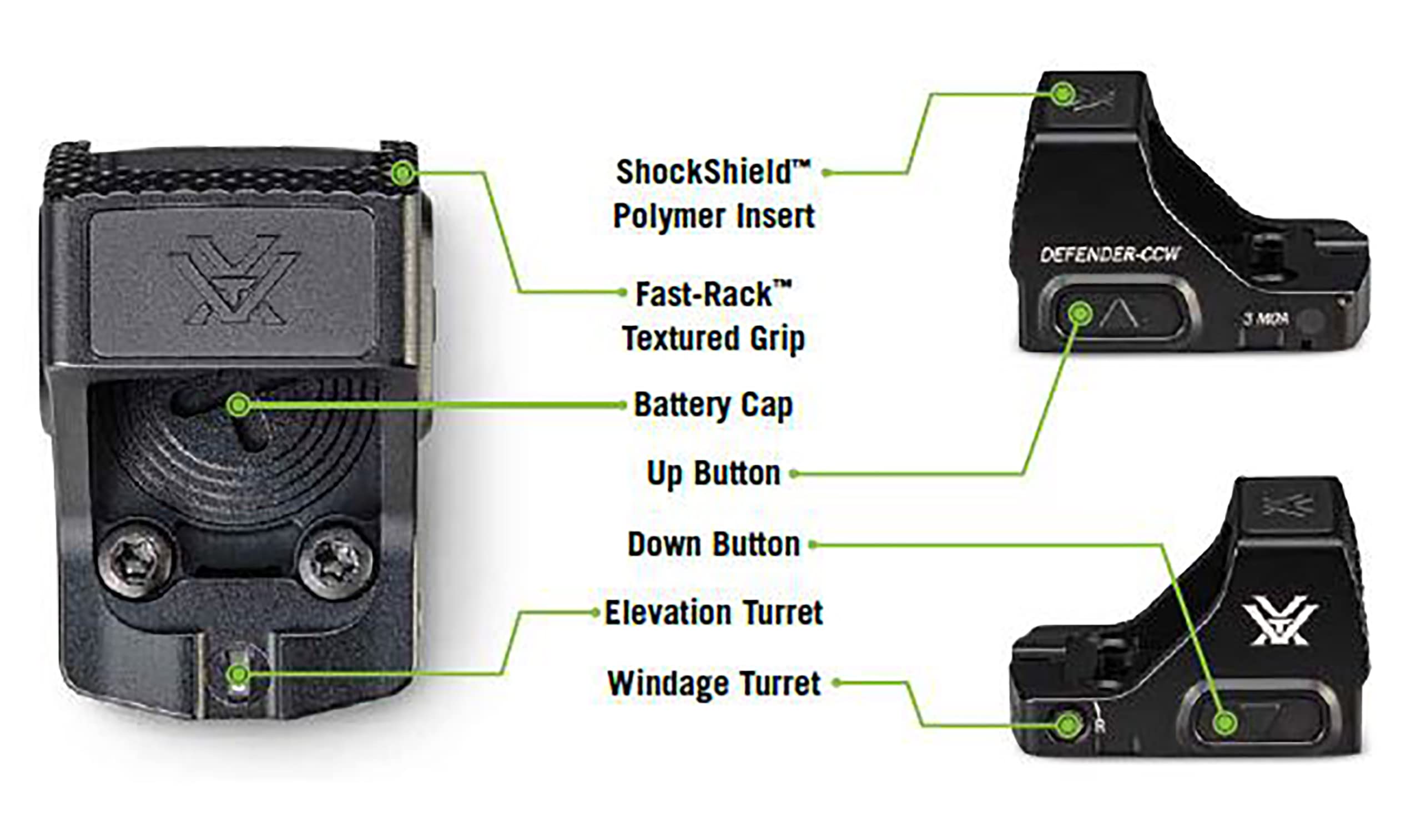 Vortex Defender-CCW ArmorTek coating protects the lens in tough conditions.