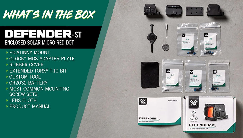 Vortex Defender-ST VIP warranty badge indicates unlimited transferable protection.