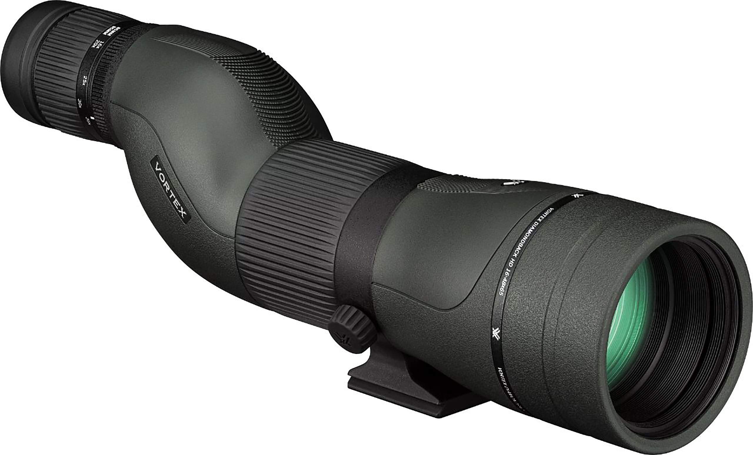 Vortex Diamondback HD spotting scope body shows a streamlined field-ready profile.