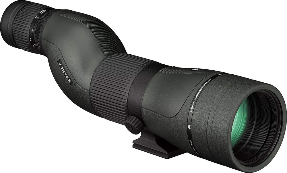 Vortex Diamondback HD spotting scope body shows a streamlined field-ready profile.