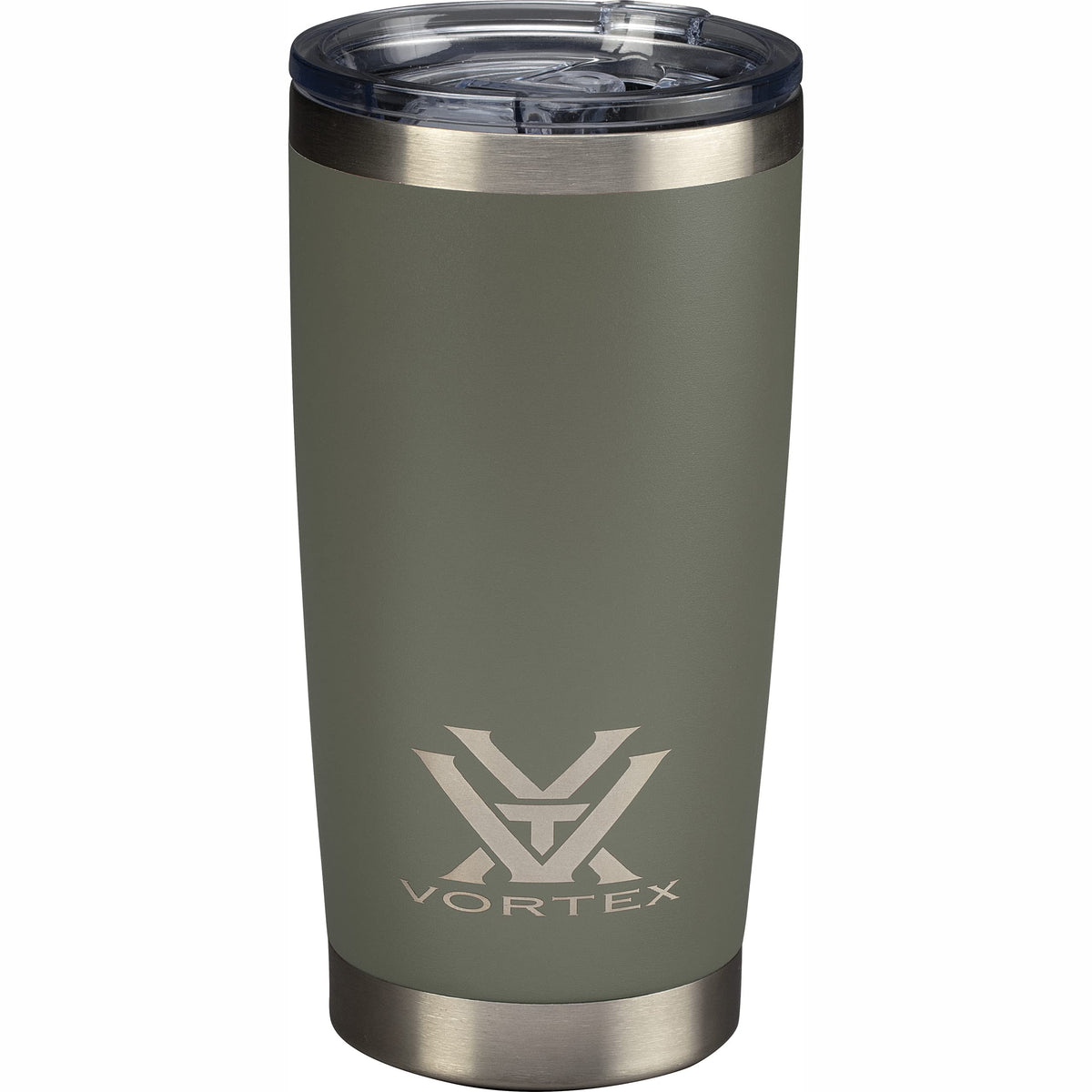 Vortex insulated 20oz tumbler in lichen, front view, showcases double-wall insulation for temperature control.
