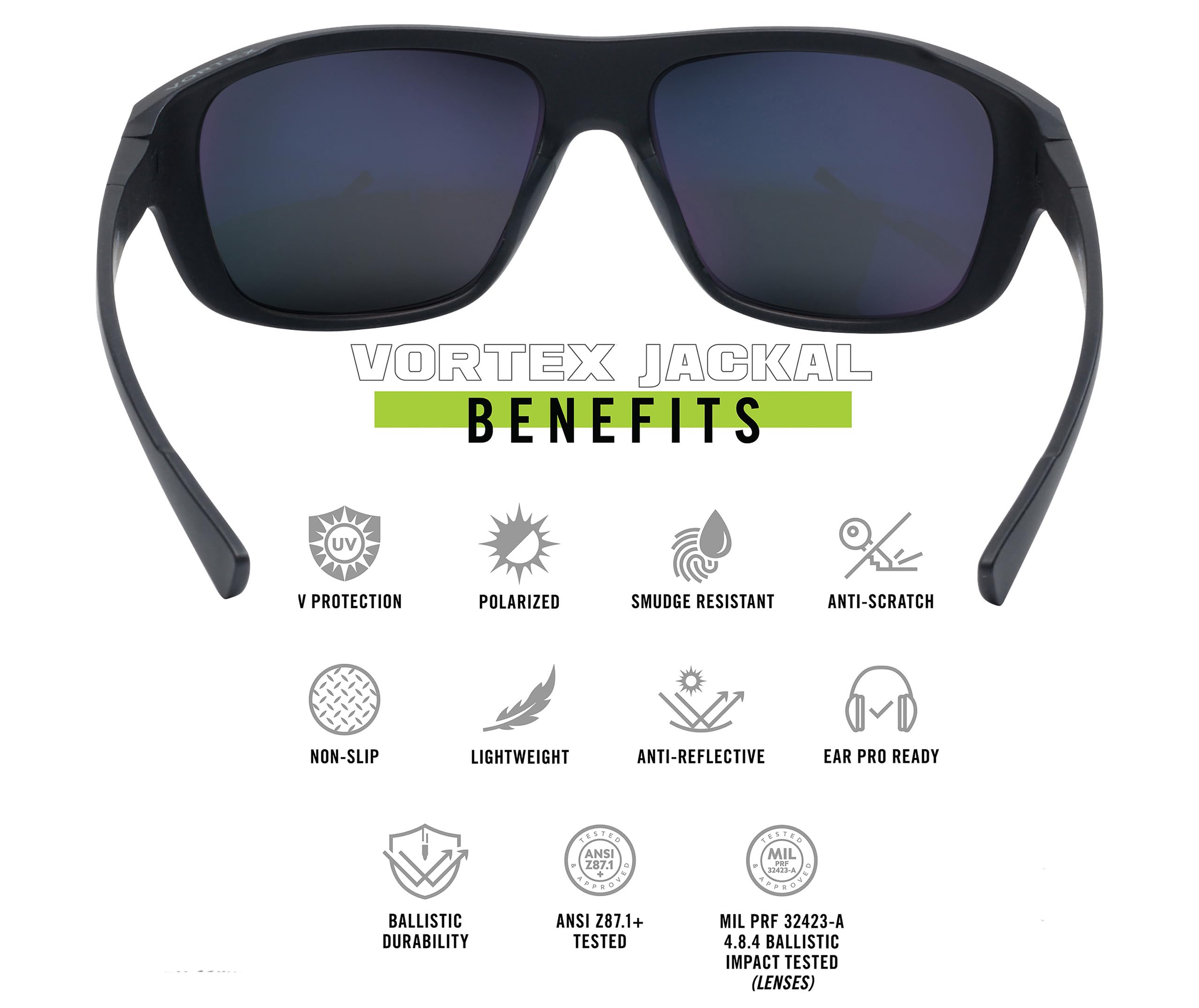 Vortex Jackal lightweight frames with a non-slip bridge for comfortable wear