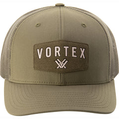 Vortex men's red alert snap back cap in loden, front view
