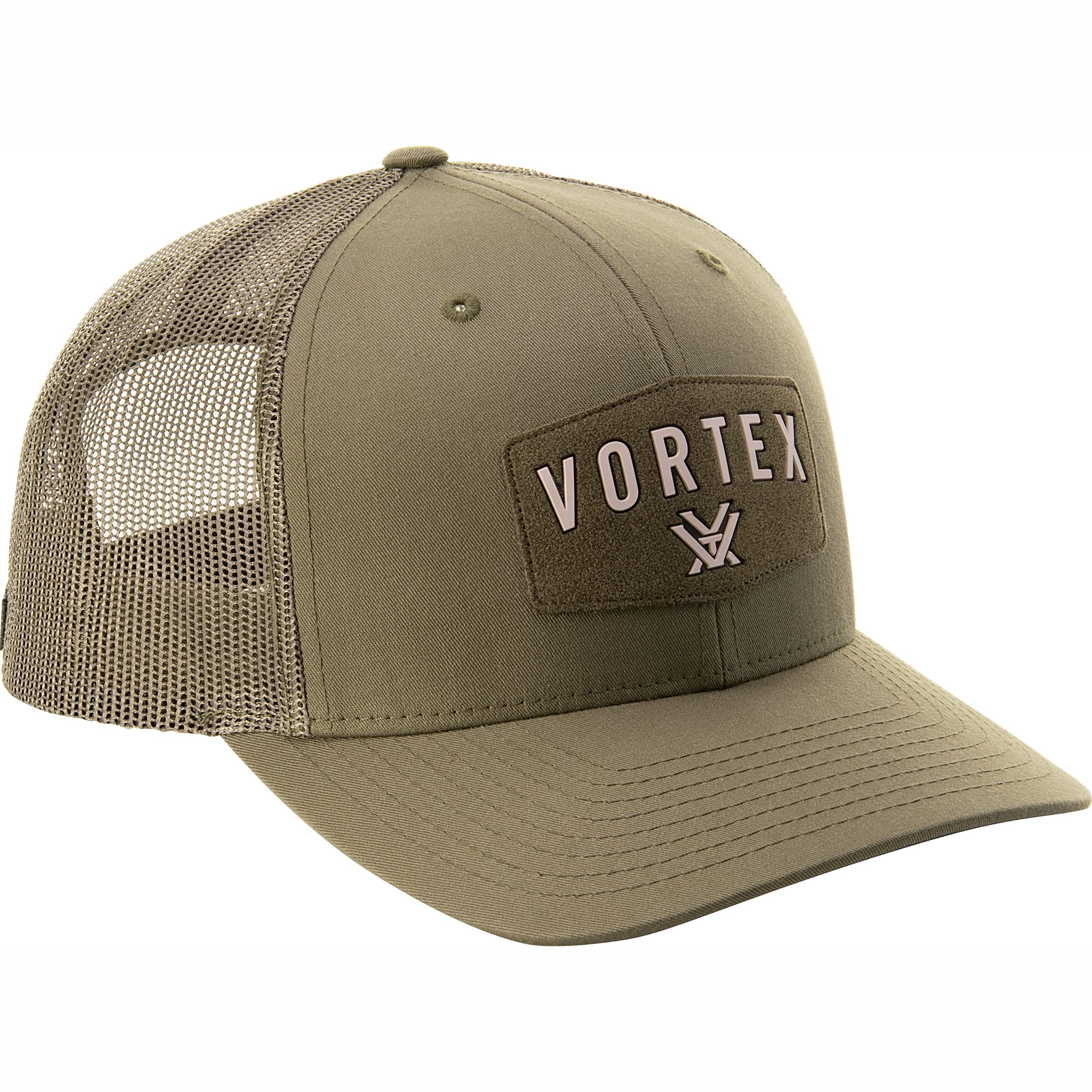 Close-up of signature Vortex Nation branding on cap