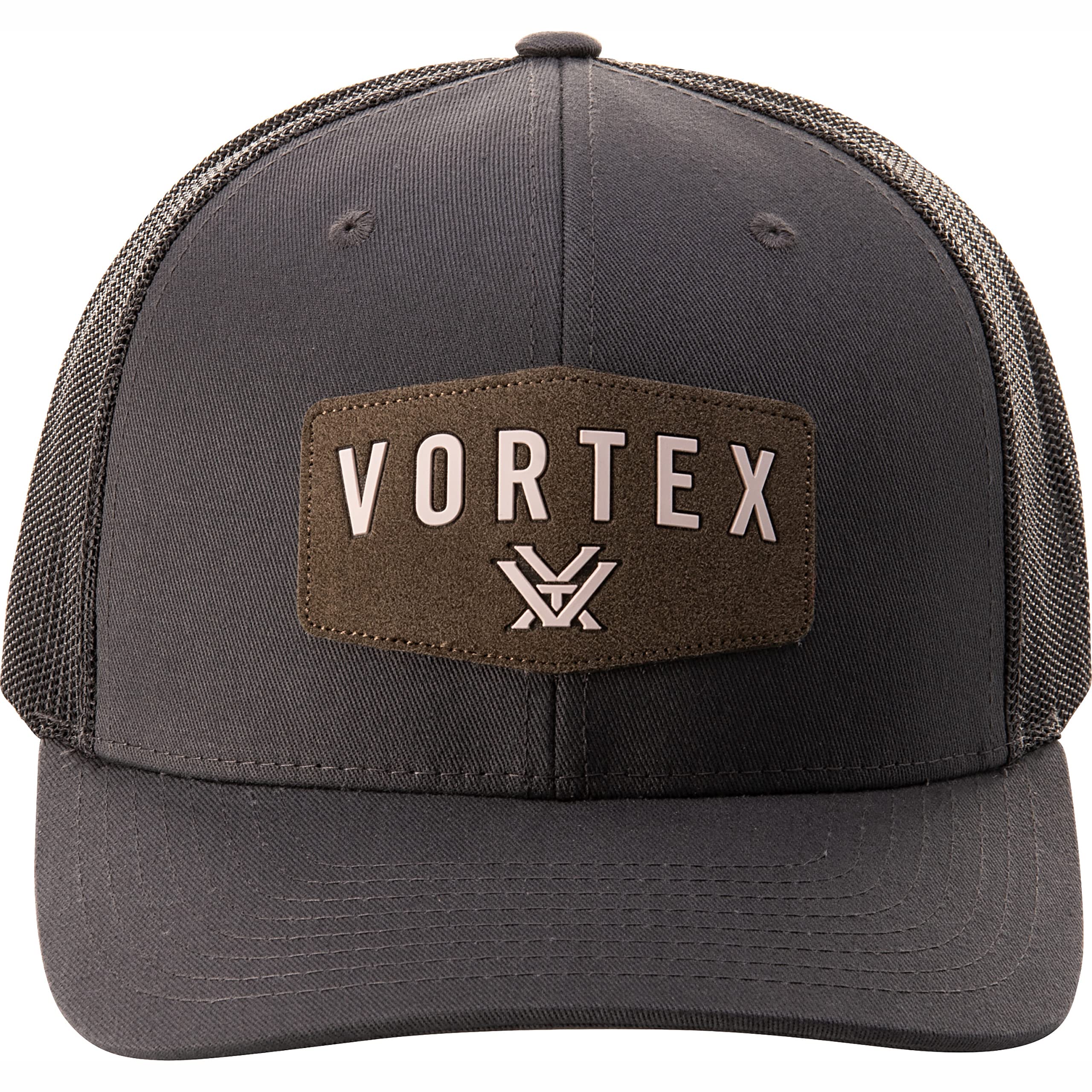 Front view of Vortex Optics Red Alert Snap Back Cap in Charcoal