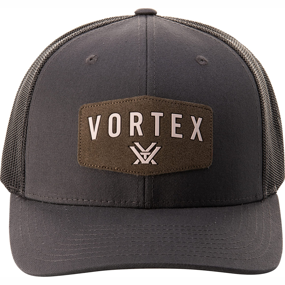 Front view of Vortex Optics Red Alert Snap Back Cap in Charcoal