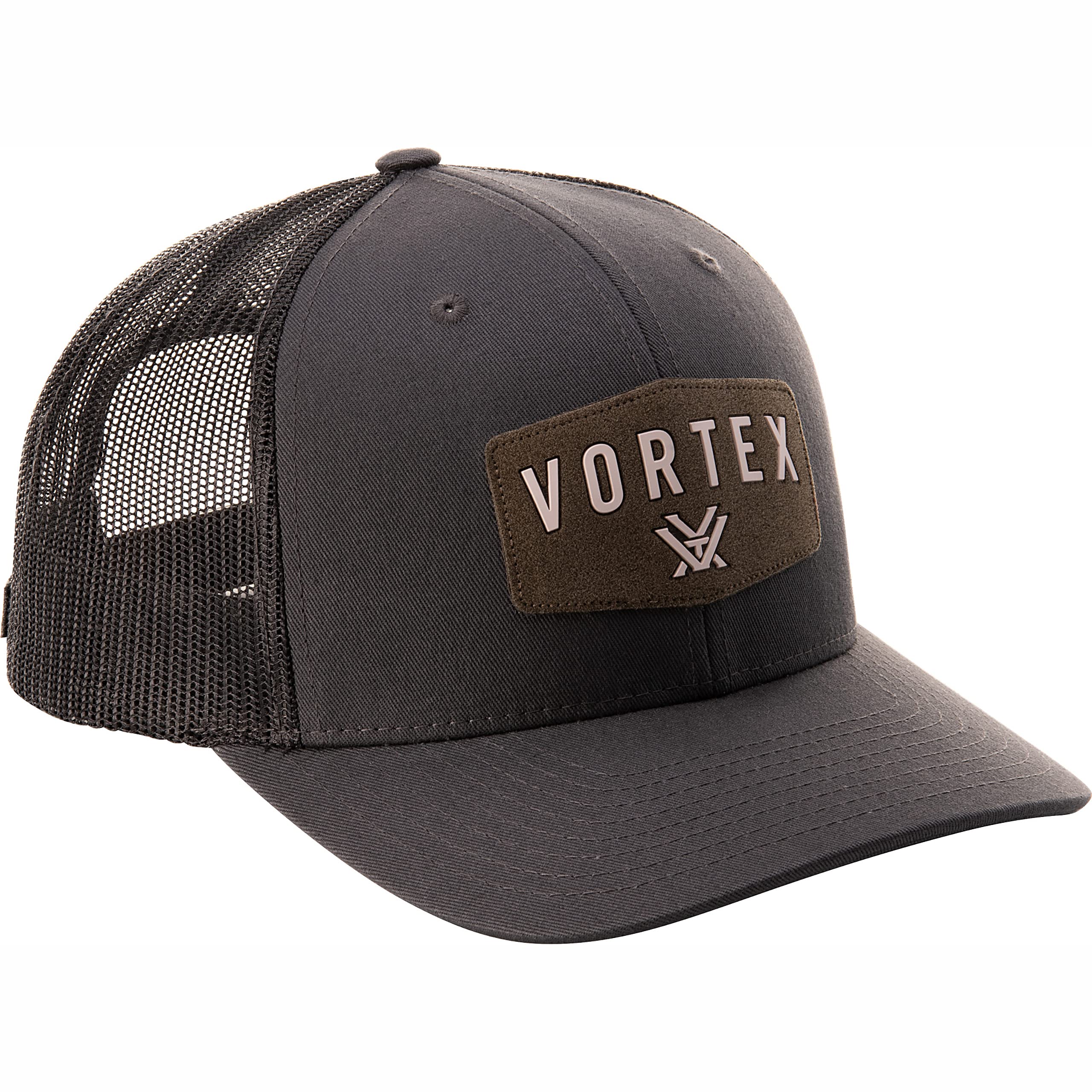 Side view of Vortex Optics Red Alert Snap Back Cap in Charcoal