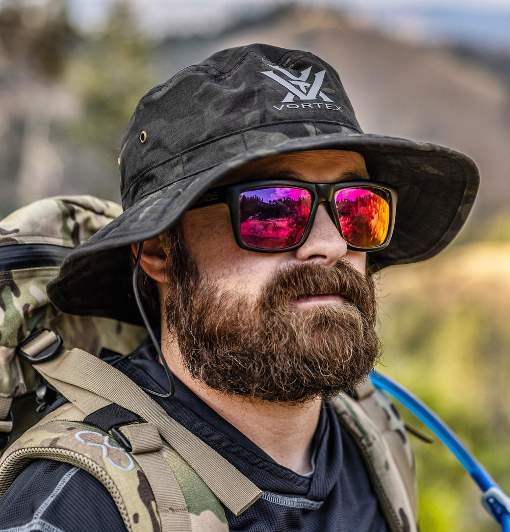 Vortex Shade Country Bucket Hat side view showing wide brim for sun protection.