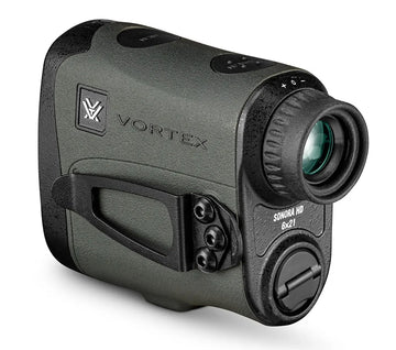 Vortex Sonora HD 1800 rangefinder in use by a bow hunter for angle-based readings.