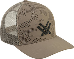 Vortex Through and Through Camo Cap front view showing breathable perforated camo for comfort
