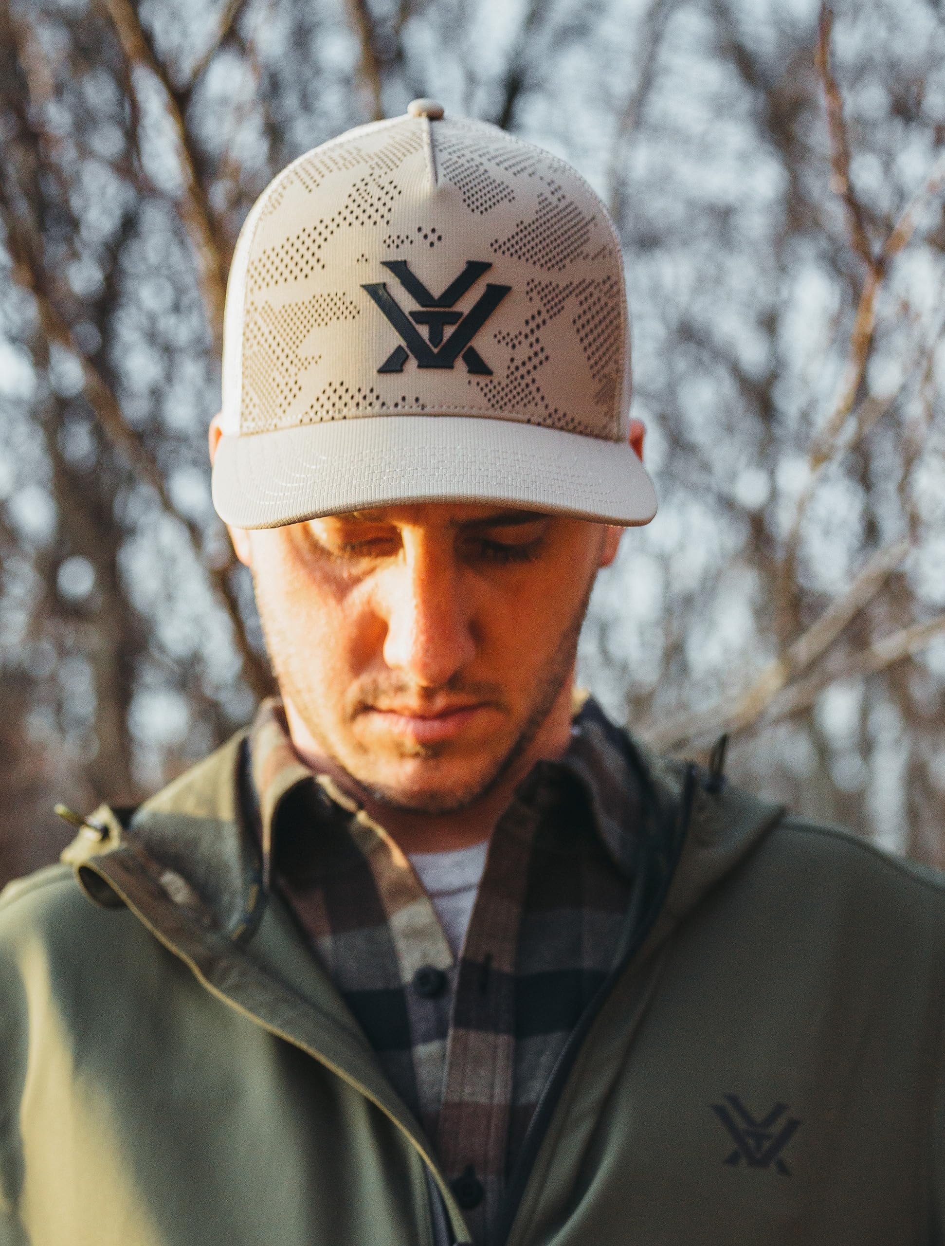 Vortex Through and Through Camo Cap perforated front detail showcases airflow