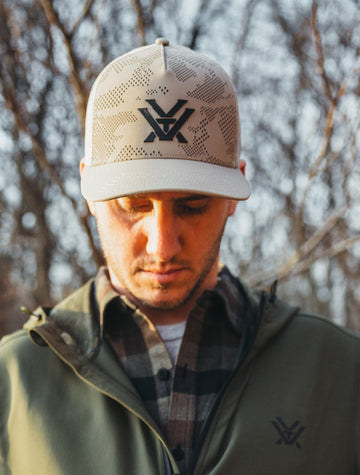 Vortex Through and Through Camo Cap perforated front detail showcases airflow